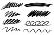 Hand drawn line stroke set. Highlight marker underline and strike through. Pen line template. Vector illustration isolated on white background.