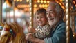 © Rakchanika - Healthy living of senior elderly pensioner male with kid enjoy laughing out loud playing together, bonding grandparent relationship with grandchild lifestyle free time play relish a carousel ride park