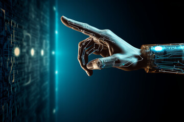 Wall Mural - Hand fingers pointing and target on dark background by generative AI.