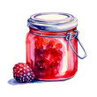 Marmelade Aquarell Glas Handgemacht Illustration Fruchtaufstrich Küchendekor Geschenkidee Wandkunst Einmachglas Rot Schleifenband Feinschmecker Delikatesse