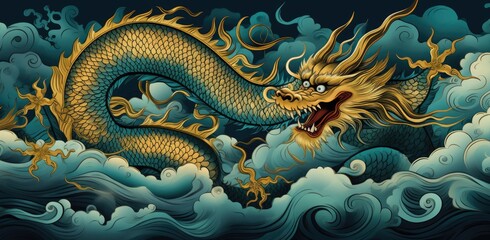 Wall Mural - Chinese new year banner Golden dragon