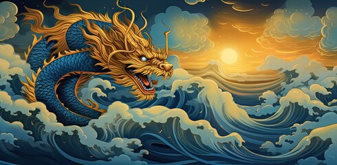 Wall Mural - Chinese new year banner Golden dragon