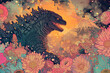 Godzilla mit Blumen - Zeichnung Kunst