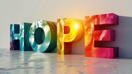 Wall Mural - The word hope is painted in rainbow colors