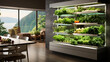 Minimalist vegetable farm, easily integrated into a modern apartment with neutral colors and clean lines. Generative AI