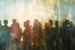 Captivating artwork depicting a group of diverse friends standing in line, embodying the unique style of shaped canvas. This piece celebrates human connection and diversity, offering a profound visual