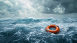 Lifebuoy floating on sea in storm weather