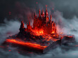 Fantasy scene with castle and magic book with red light. 3D rendering.