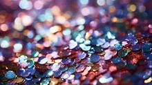 Close-up Of A Vibrant, Sparkling Texture In A Rainbow Of Colors, Creating A Dreamy Backdrop For Joyful Events