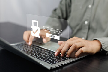cyber security concept, user enters password to login to privacy and protect personal data, secure t