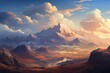 Illustration depicting mountainous landscape under cloudy sky. Generative AI