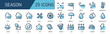 © Yudhi - season icon collections.filled line style.contains snowfall,wind meter,wind,storm,temperature,fog,rain,snowflakes,umbrella,humidity,sun,sunset,spring,direction,stars,tornado,sea tide,rainbow.