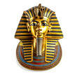 Ägyptische Grabmaske aus Gold, Tutanchamun, freigestellt vor weissem Hintergrund, Generative AI