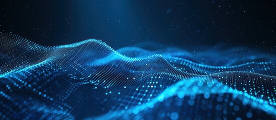 Network security, Wave of dots and weave lines. Abstract Blue Background for design on the topic of cyberspace, big data, metaverse, , data transfer on dark Blue abstract cyberspace background