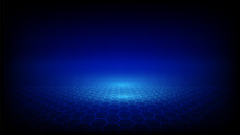 Network Connection Concept Blue Vector Illustration. Futuristic Hexagon Perspective Wide Angle Landscape. Futuristic Honeycomb Concept. Big Data Digital Background.