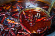 Dried chilli in  spicy shabu soup, delicious food, Chinese food.