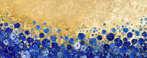 Wall Mural - blue flower field with golden background. Abstract nature header web banner design