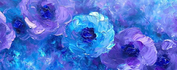 Wall Mural - Big blue and purple flower background. Beautiful abstract nature header web banner design in bright colors