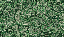 Green Batik Pattern With Flowers