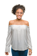 Poster - Young afro american woman wearing glasses over isolated background with a happy and cool smile on face. Lucky person.