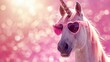 Unicorn Wearing Pink Heart-Shaped Sunglasses in a Sparkling Pink Fantasy