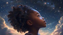 Little Girl Looking At The Stars. A Girl Looking At The Future .