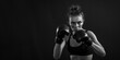 Generative AI, Woman training boxing wearing boxing gloves, female boxer 