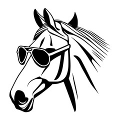 Wall Mural - Horse With Sunglasses Logo SVG Black and White Illustration Art Generative AI.