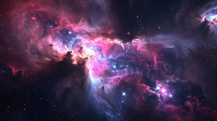 Glowing huge nebula with young stars. Space background.