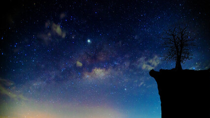 Wall Mural - amazing panorama blue night sky milky way and star on dark background.universe filled with stars, ne