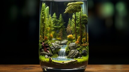 Wall Mural - A forest view inside a glass of water - Generative AI