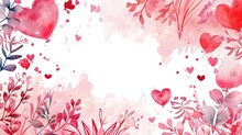 Red And Pink Love Watercolor Border With Copy Space, Flat Image Concept