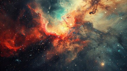 Glowing huge nebula with young stars. Space background.