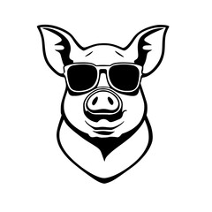 Wall Mural - Pig With Sunglasses Logo SVG Black and White Illustration Art Generative AI.