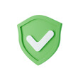 © Shokan - 3d protection shield icon, checkmark on shield symbol, safety concept. 3d render illustration