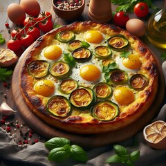 Poster - pizza with mushrooms and tomatoes