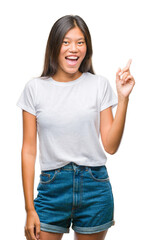 Sticker - Young asian woman over isolated background pointing finger up with successful idea. Exited and happy. Number one.