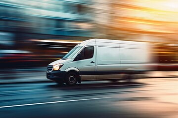 Wall Mural - A delivery Van driving High-Speed with a blurred background.