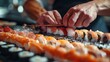 Close up of a hands preparing Sushi, Generate by AI