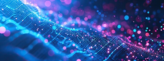 Wall Mural - Abstract digital technology futuristic circuit blue purple background, Cyber science tech, Innovation communication future. AI generated illustration