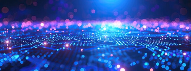 Wall Mural - Abstract digital technology futuristic circuit blue purple background, Cyber science tech, Innovation communication future. AI generated illustration