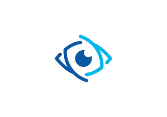 vision tech logo design, software, optics, eye digital connection icon symbol