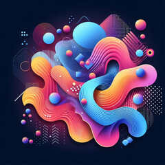 Wall Mural - Gradient liquid color background. Dynamic textured geometric element design with dots decoration, generative AI	