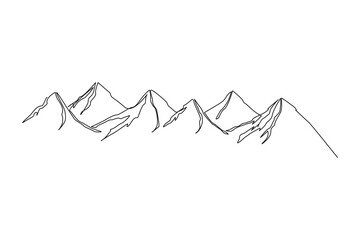 mountain range continuous One line drawing. Simple line drawing of mountains and sun. Modern one line nature illustration
