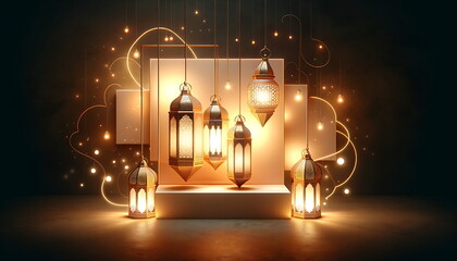 Wall Mural - experience the eid mubarak radiance with this ramadan lantern glow background, perfect for greeting 