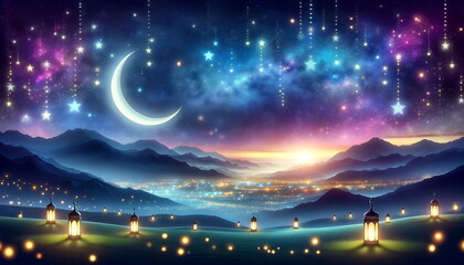 Wall Mural - enchanting ramadan crescent under the mesmerizing night sky