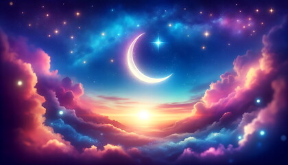 Wall Mural - enchanting ramadan crescent under the mesmerizing night sky