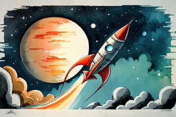 toy rocket in the sky
