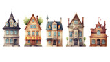 Fototapeta Uliczki - Collection of different houses, illustration, isolated or white background