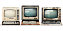 Collection Of Old Computers, Illustration, Isolated Or White Background